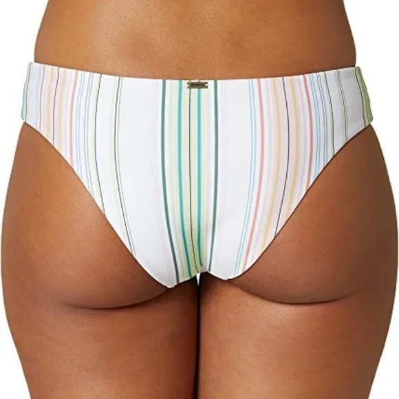 O'NEILL Pinstripe Hipster Bikini Swimsuit Bottom *SMALL* (White/Green/Orange) - Picture 3 of 4